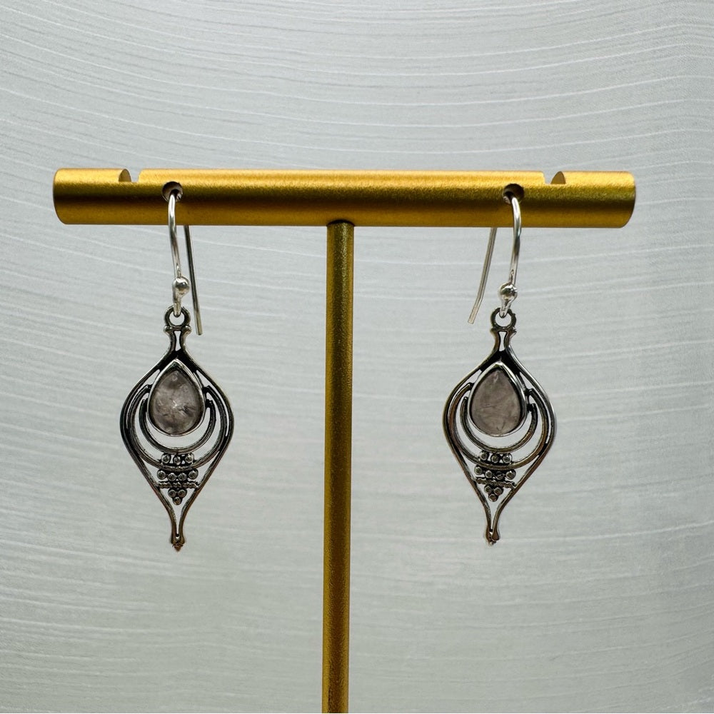 S925 Rose Quartz Dangle Earrings