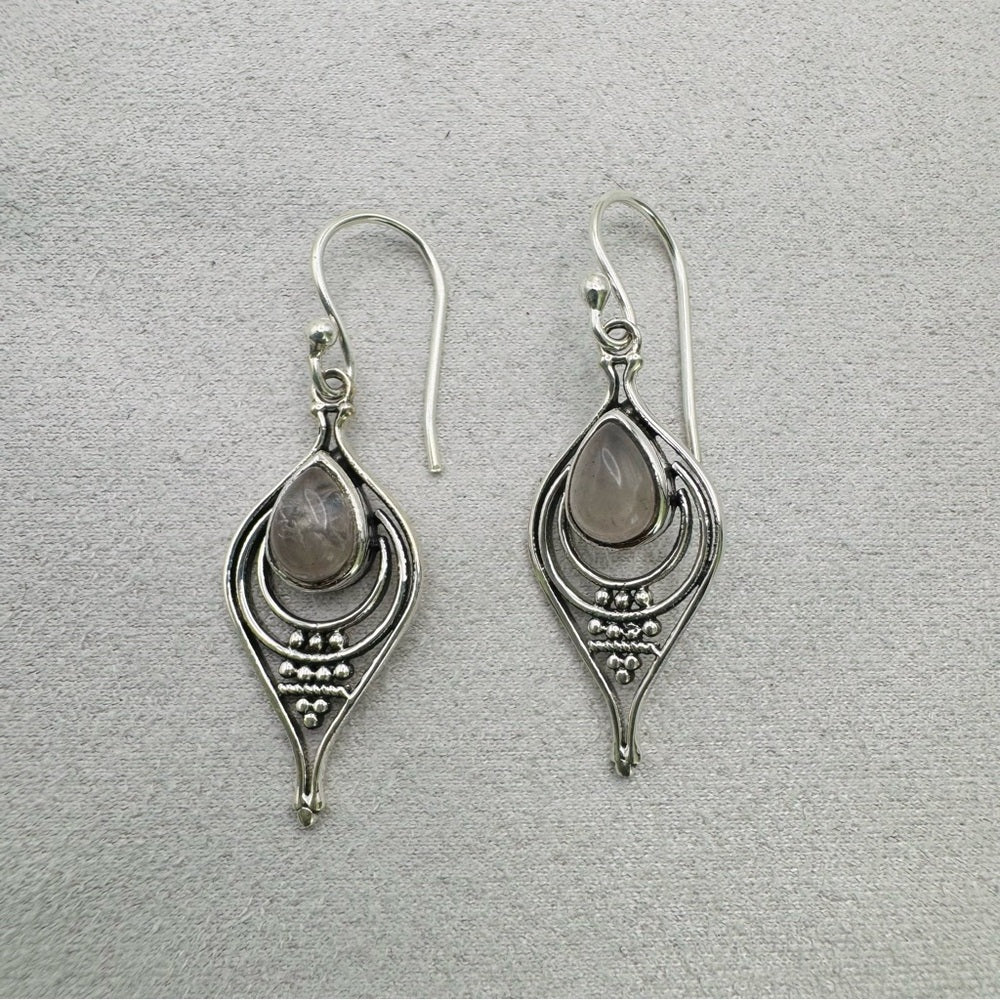 S925 Rose Quartz Dangle Earrings