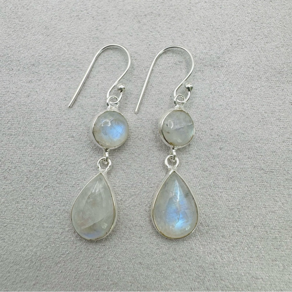 S925 Double Moonstone Dangle Earrings