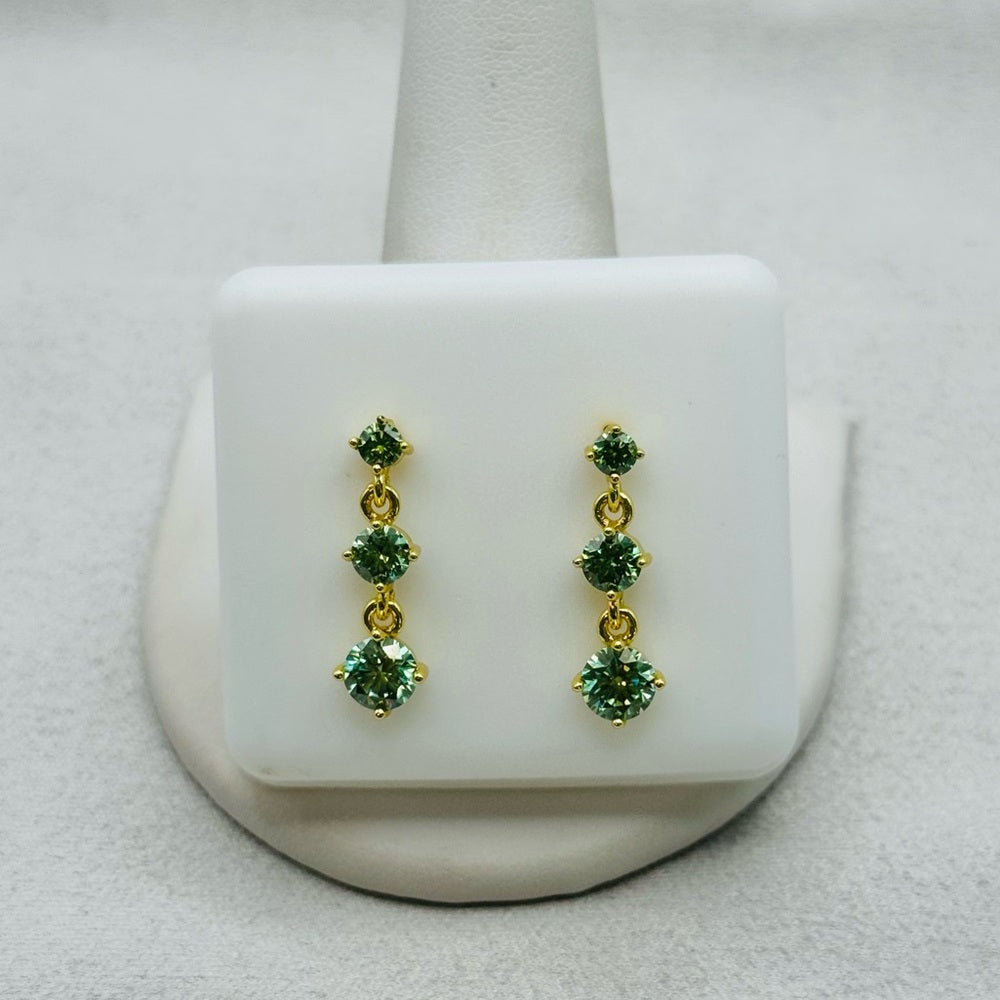 1.8 * 2 Moissanite Diamond Alexandrite Colored Triple Drop Dangle Earrings