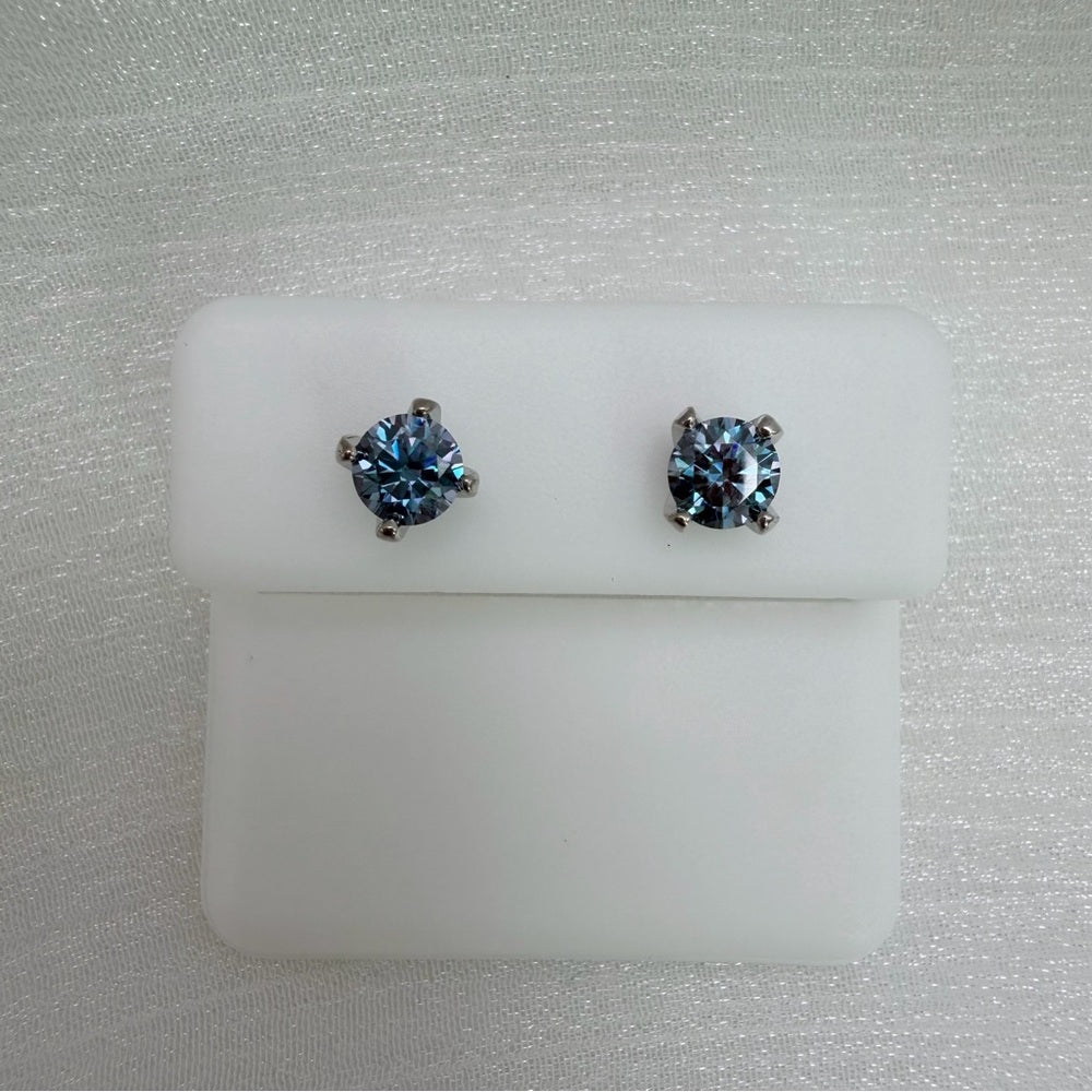 0.5 * 2 CT Moissanite Diamond Cobalt Blue Solitaire Earrings