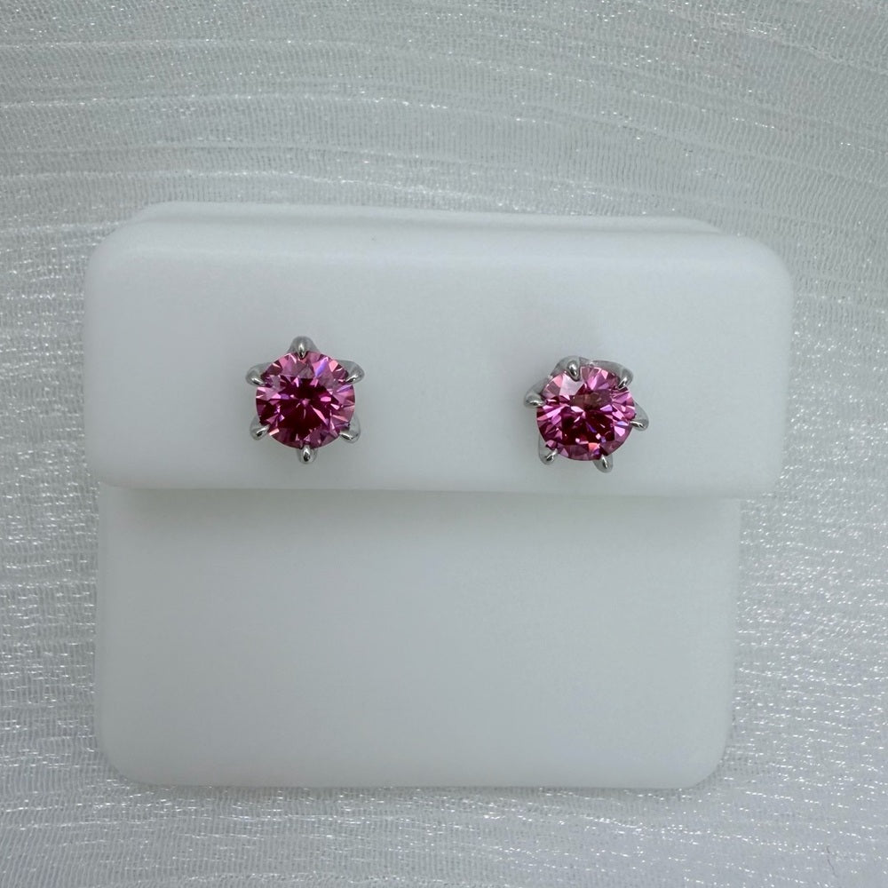 0.5 * 2 CT Moissanite Diamond Pink Solitaire Earrings