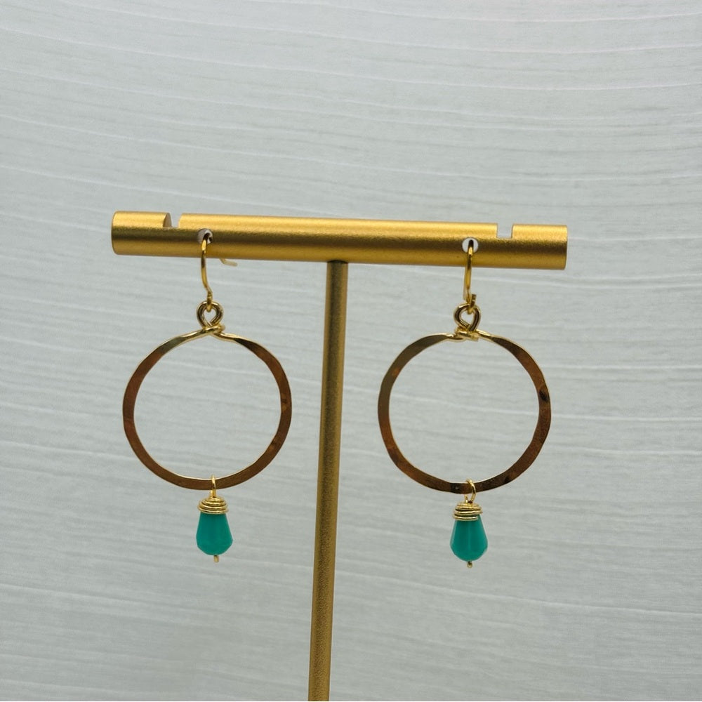 Oct 10th | Handmade Hammered Gold Earrings with Turquoise Crystal