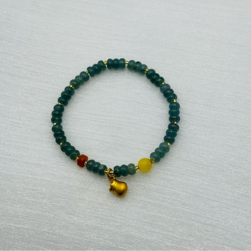 Jade Stretchy Bracelet with Gold Charm