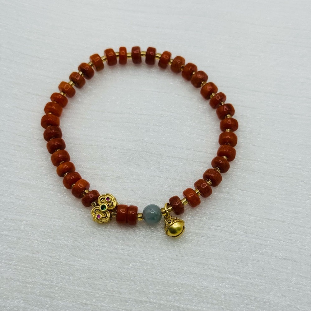 Jade Stretchy Bracelet with Gold Bell Charm