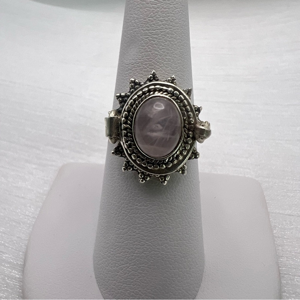 S925 Rose Quartz Oval Poison Ring