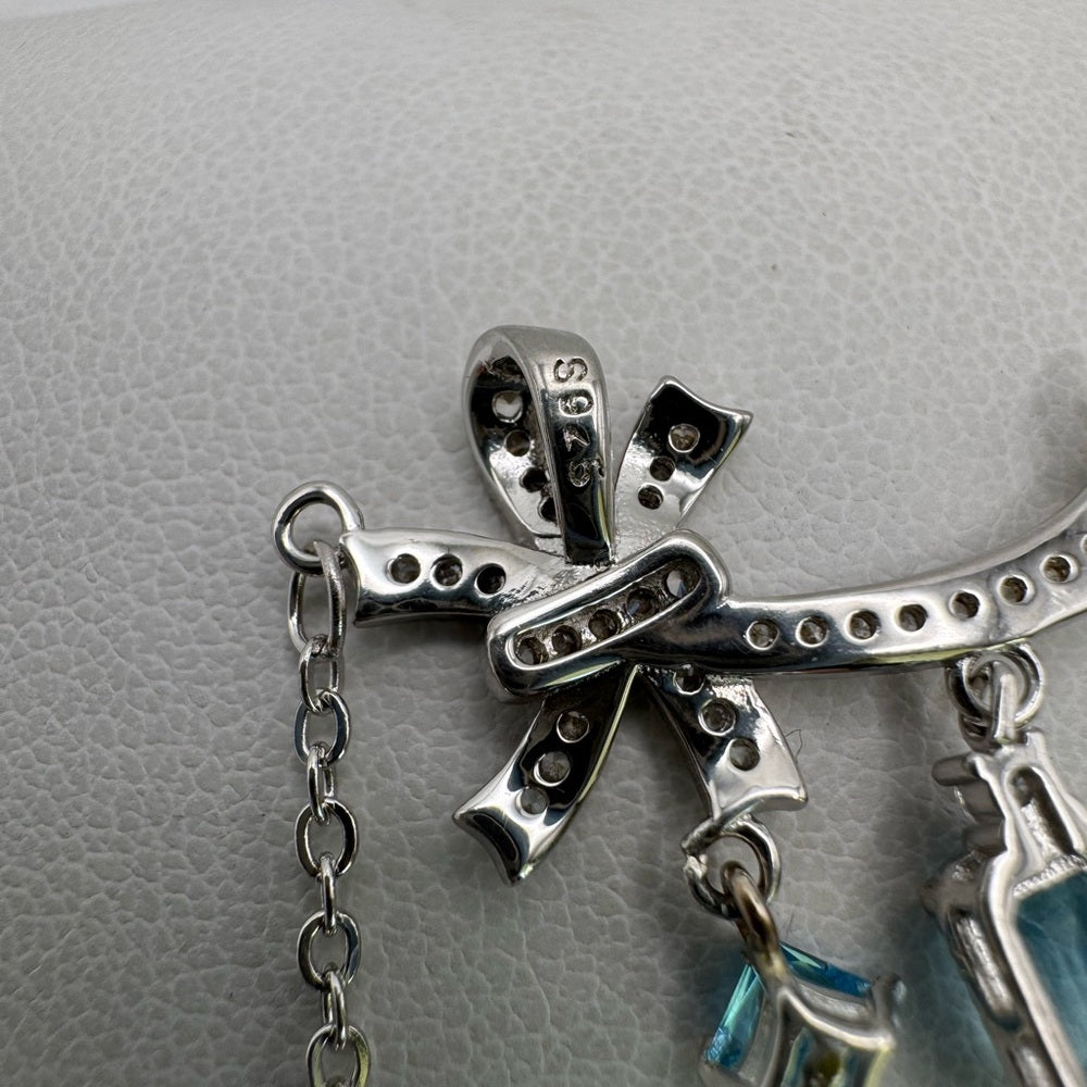 S925 Double Swiss Blue Topaz Bow Necklace