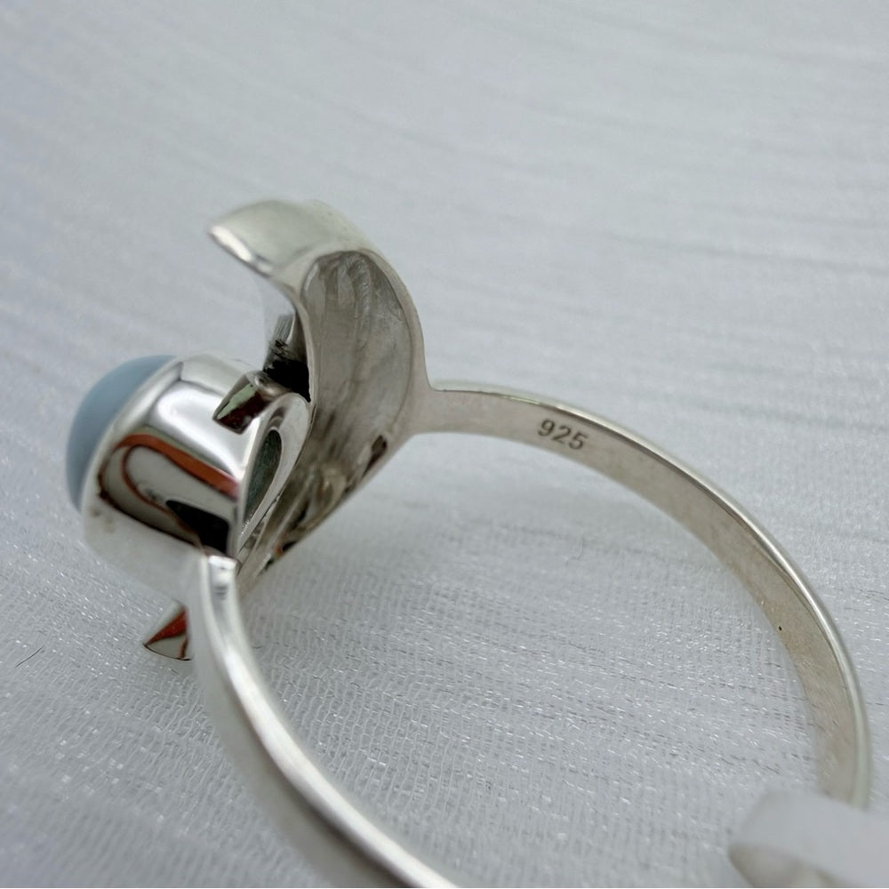 S925 Larimar Half Moon Ring