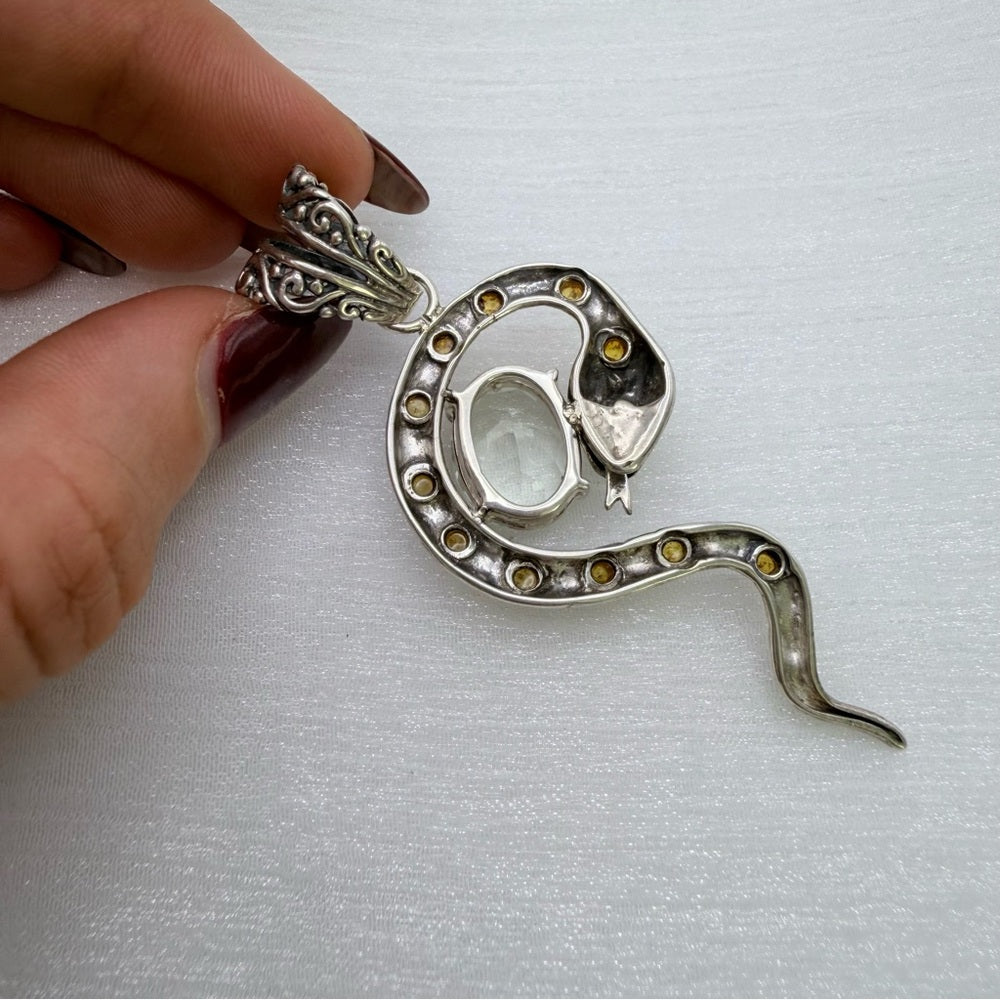 S925 Amber and Green Amethyst Snake Pendant