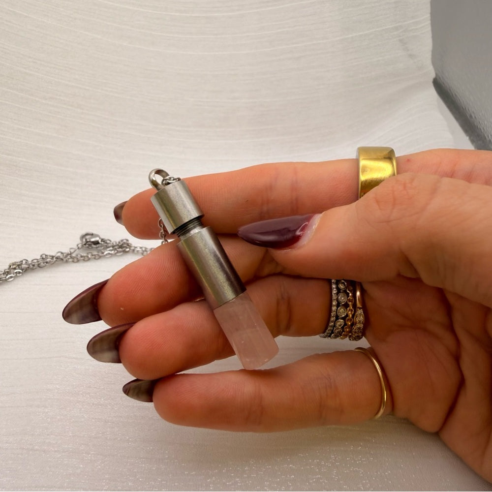 S925 Rose Quartz Secret Container Necklace