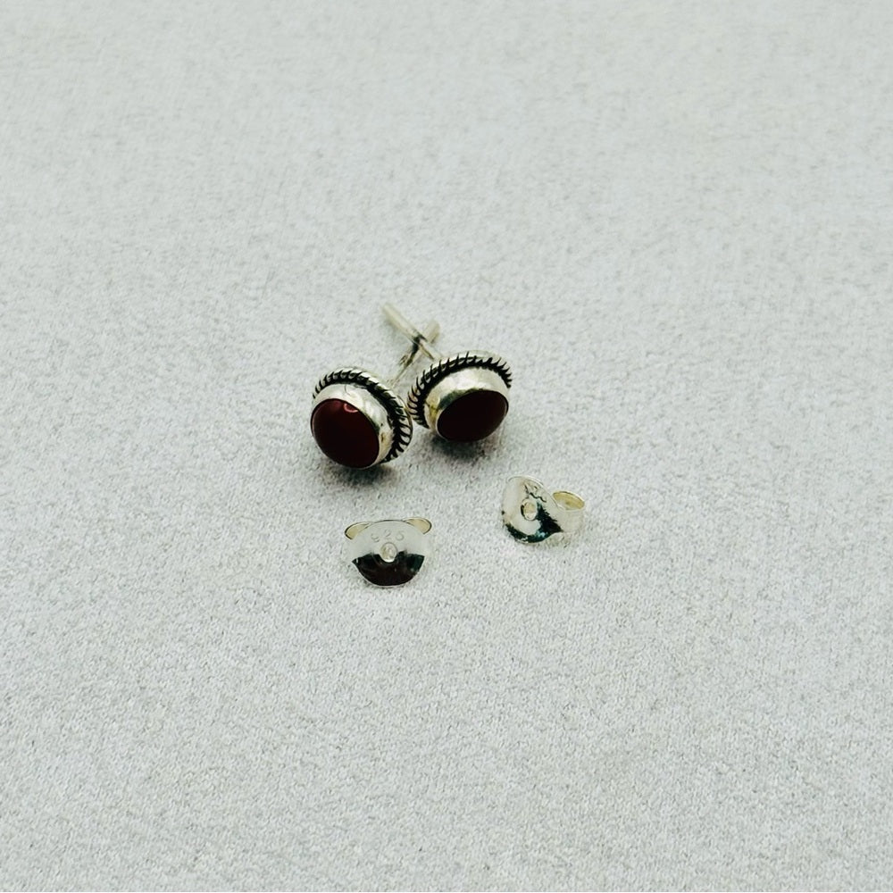 S925 Round Carnelian Stud Earrings