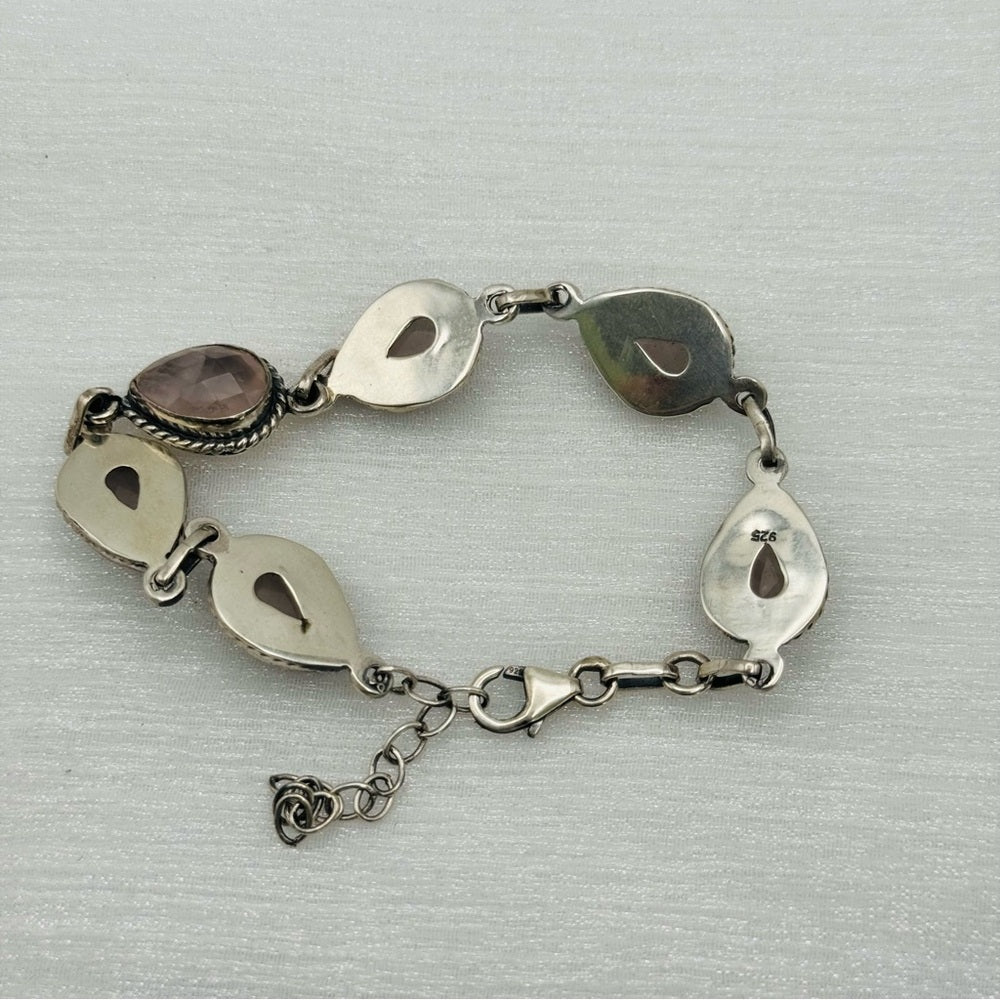 S925 Rose Quartz Tear Drop Bracelet