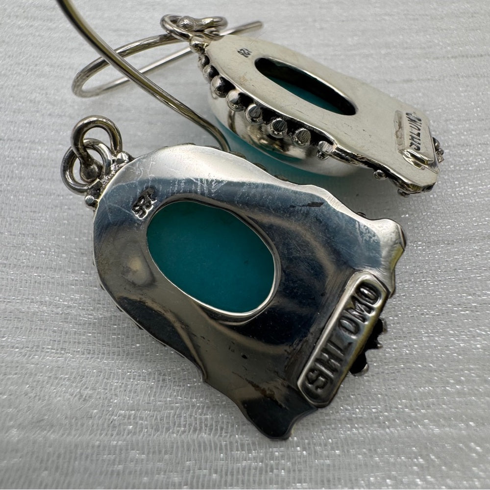 S925 Oval Amazonite Silver Detail Earrings