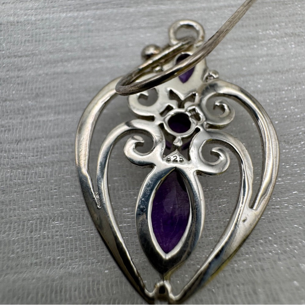 S925 Amethyst Silver Detail Dangle Earrings