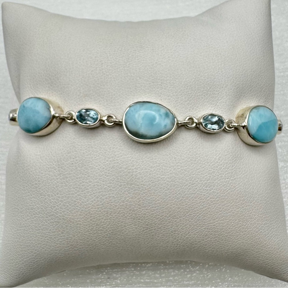 S925 Larimar and Swiss Blue Topaz Chain Bracelet