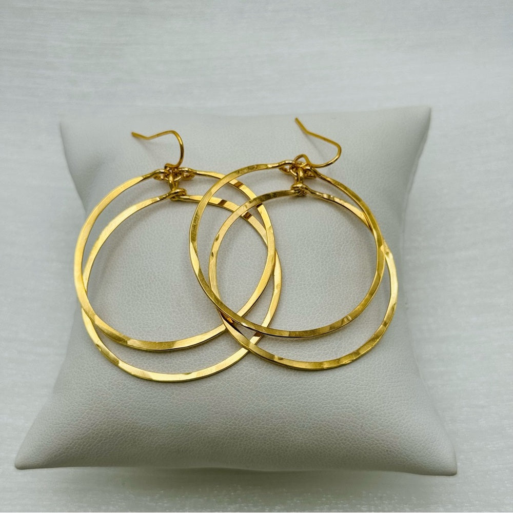 #26 Gold Handmade Hammered Double Circle Dangle Earrings