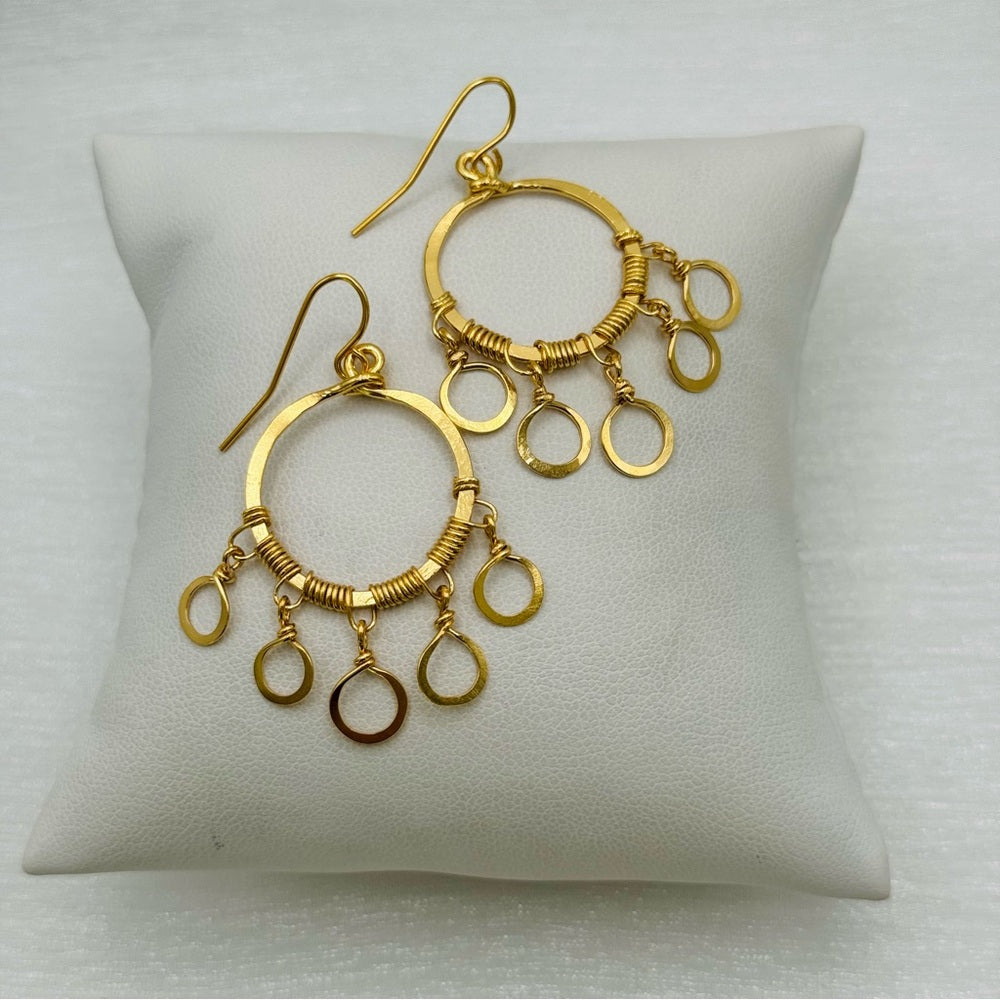 #49 Gold Handmade Hammered Wire Wrapped Circe Dangle Earrings