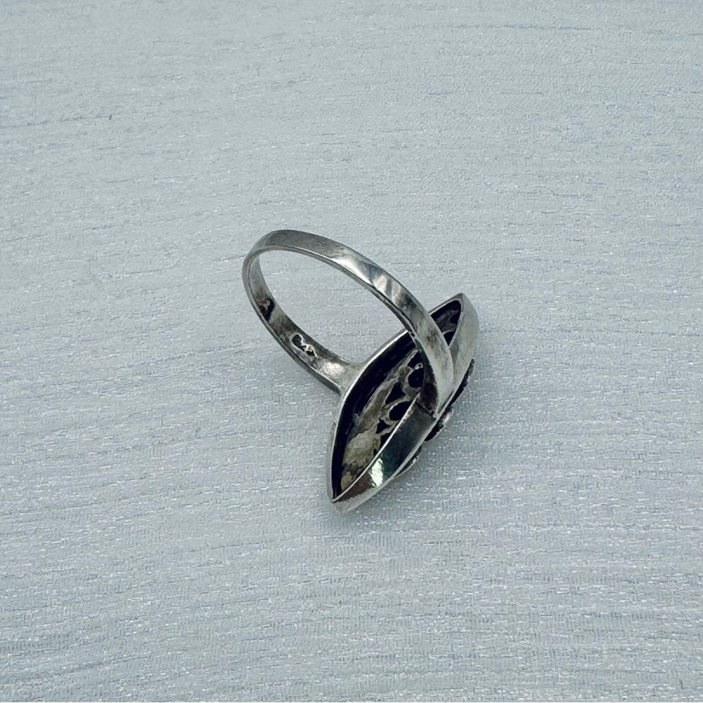 Black Onyx Leaf & Marcasite Ring