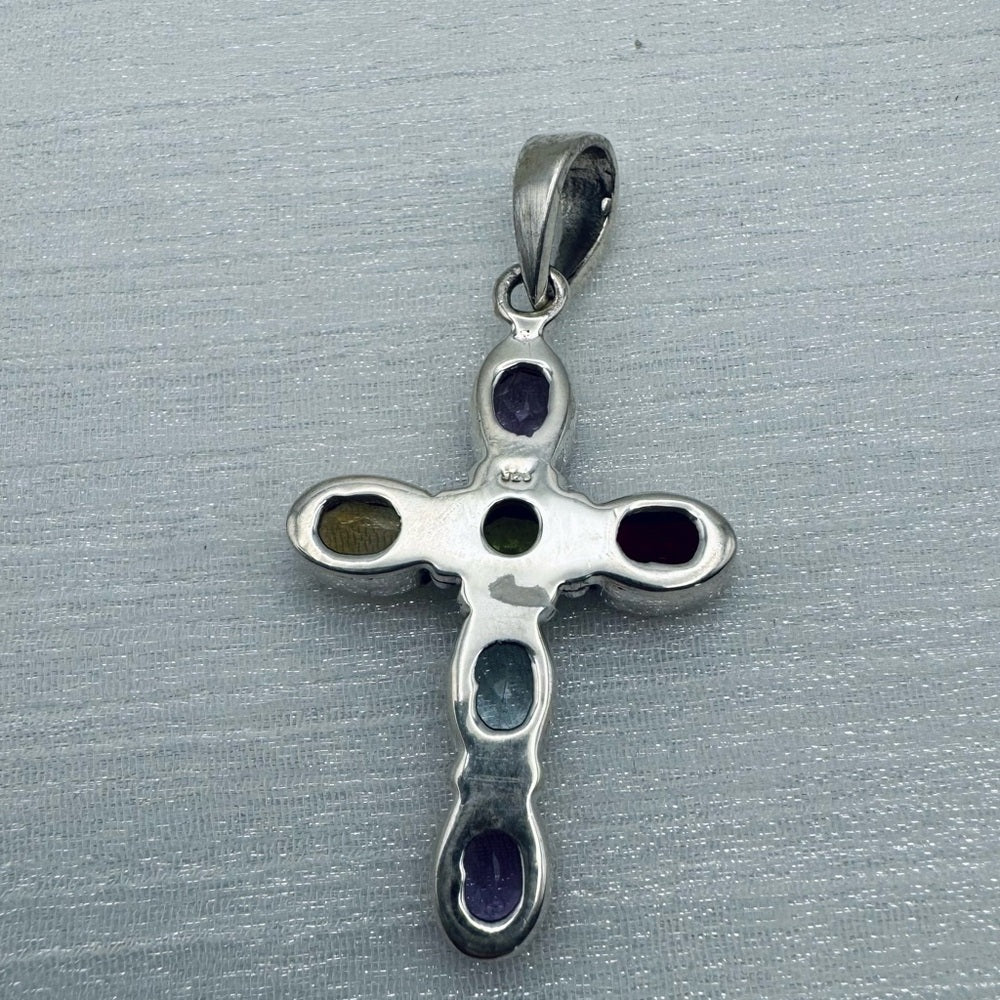 Multi Gemstone Sterling Silver Pendant