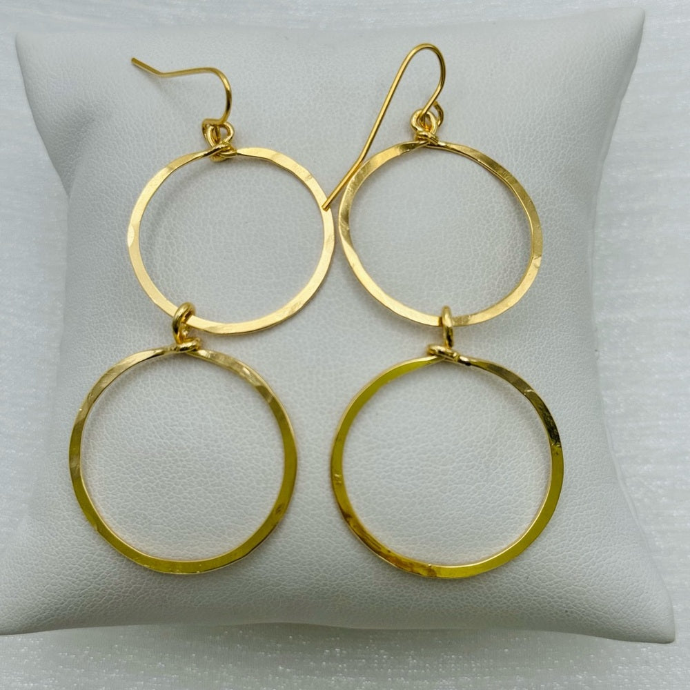 #19 Gold Handmade Hammered Double Circle Dangle Earrings