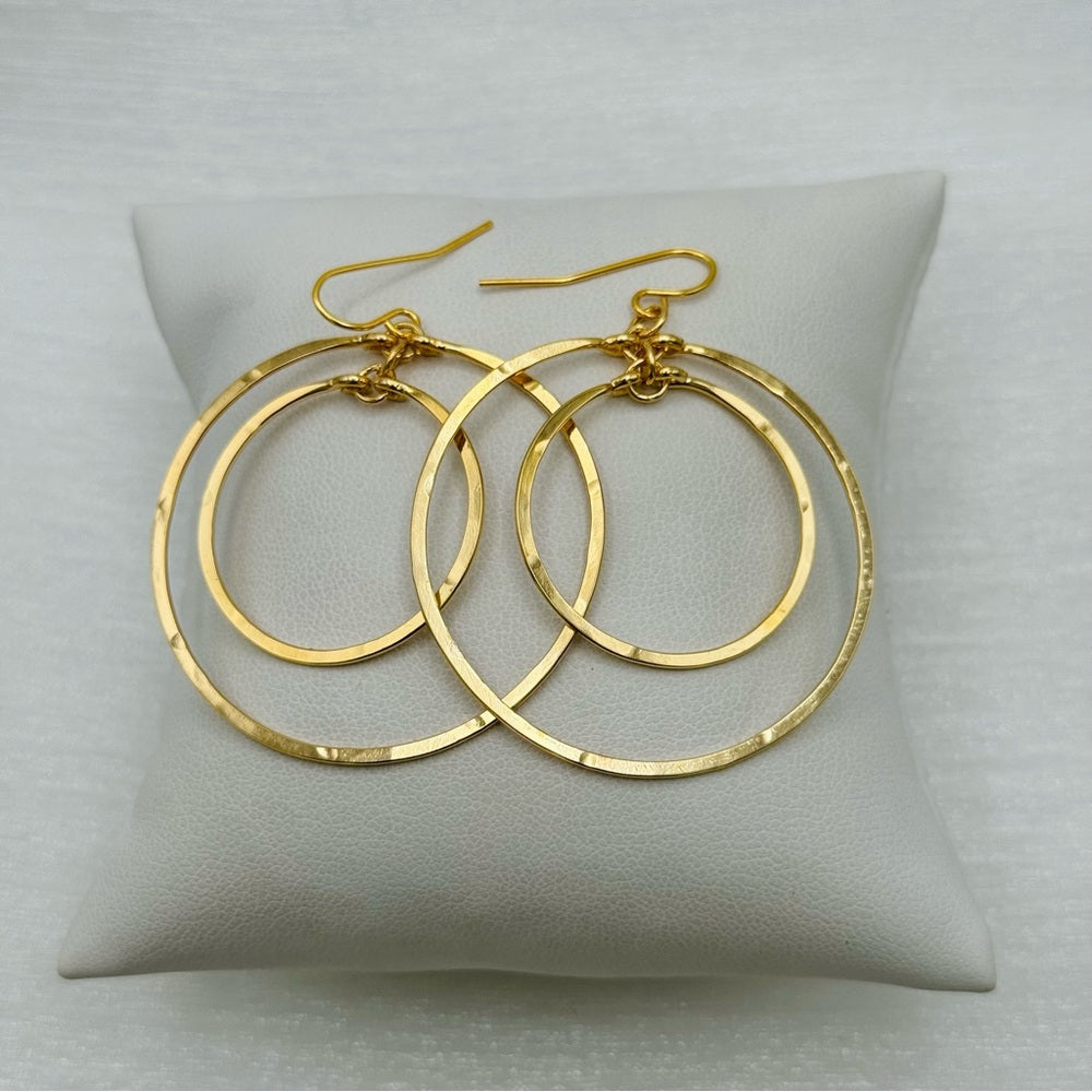 #24 Gold Handmade Hammered Double Inner Circle Dangle Earrings