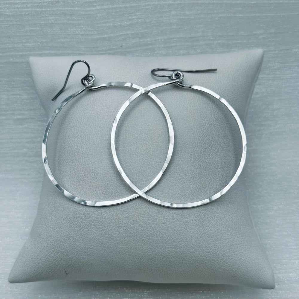 #56 Silver Handmade Hammered Medium Circle Dangle Earrings