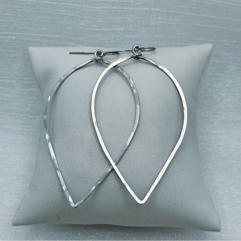 #58 Silver Handmade Hammered Leaf Dangle Earrings