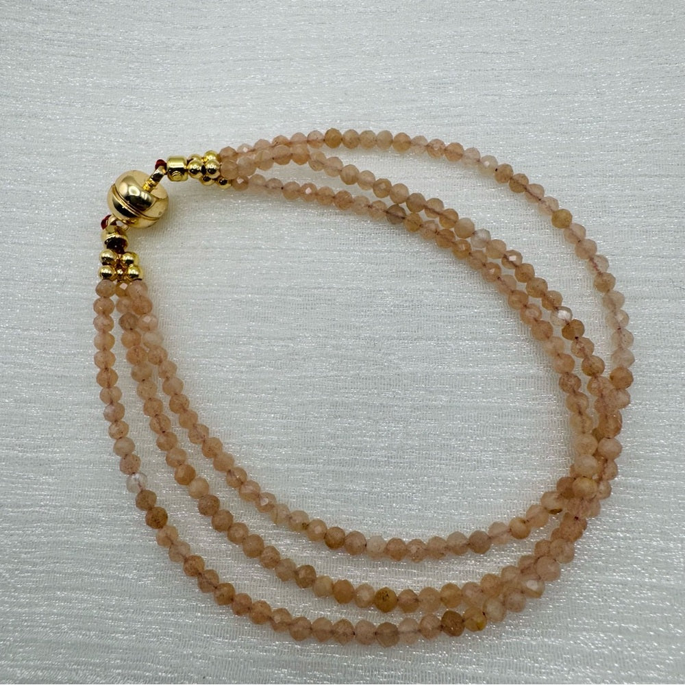 Peach Moonstone Gemstone Gold Bracelet 10”