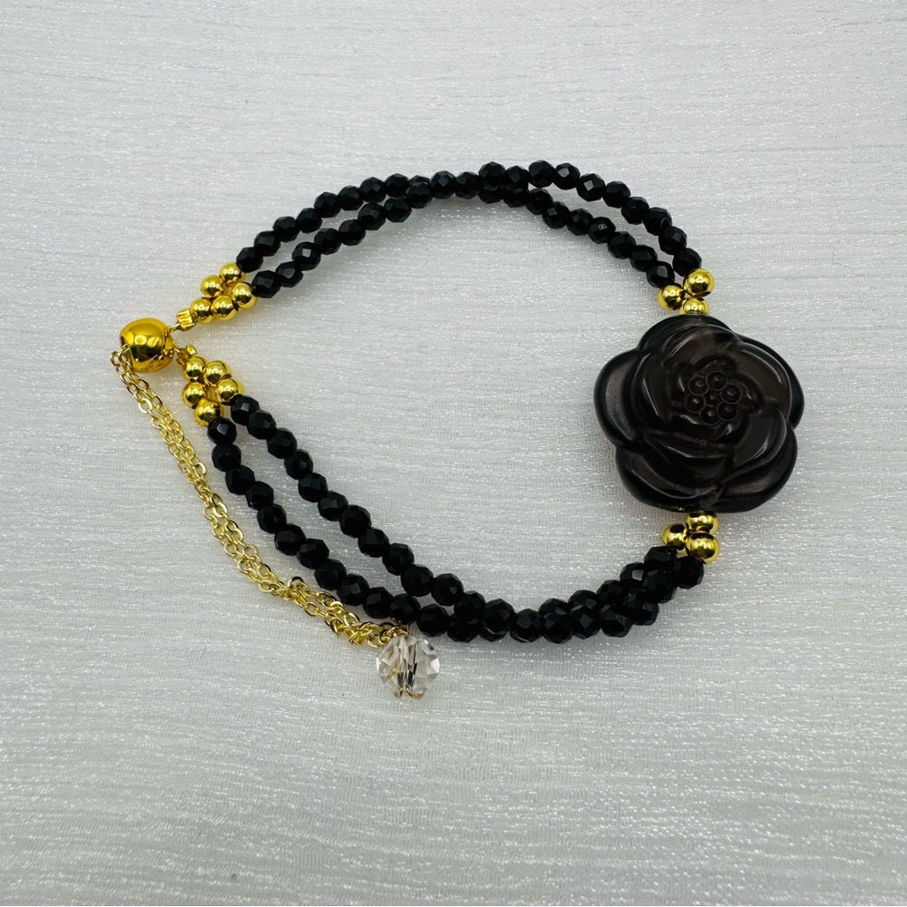 Rose | Black Onyx Gold Adjustable Bracelet