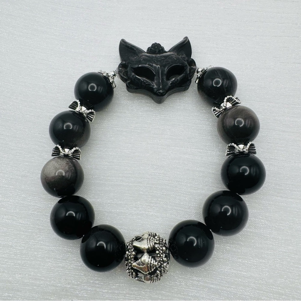 Fox | Silver Sheen Obsidian Stretchy Bracelet