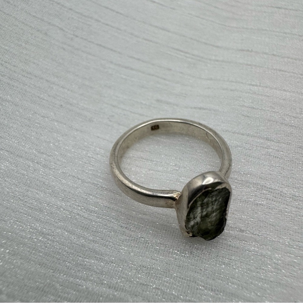 Raw Moldavite Silver Ring