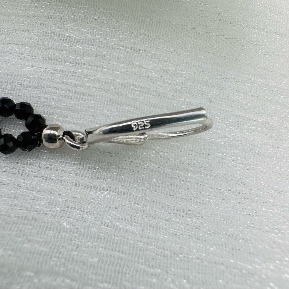 S925 Geometric Black Spinel Beaded Dangle Earrings