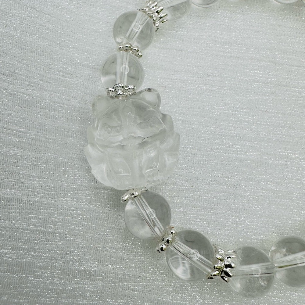 Clear Quartz Nine Tailed Fox Gemstone Stretchy Bracelet