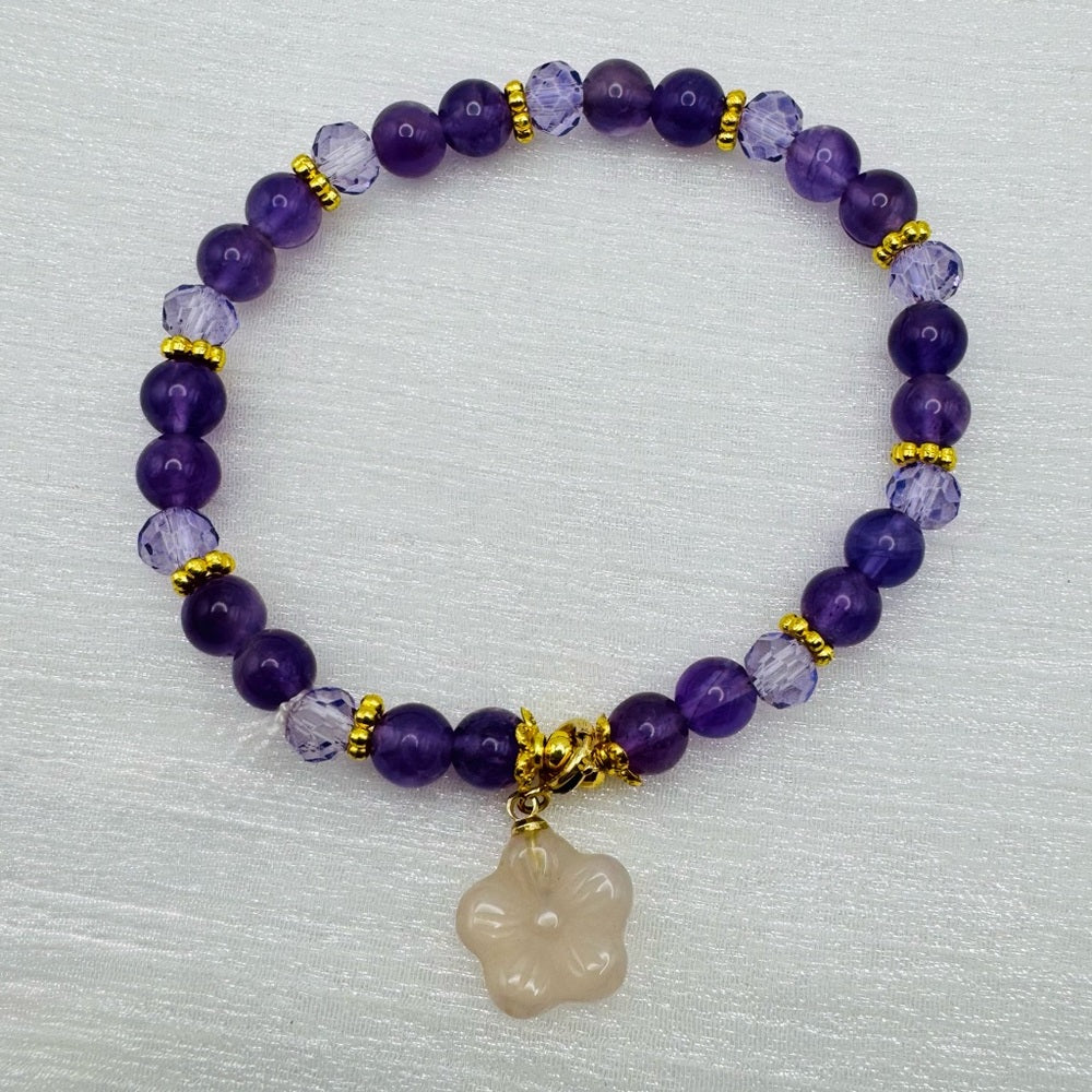 Amethyst Flower Gemstone Stretchy Bracelet