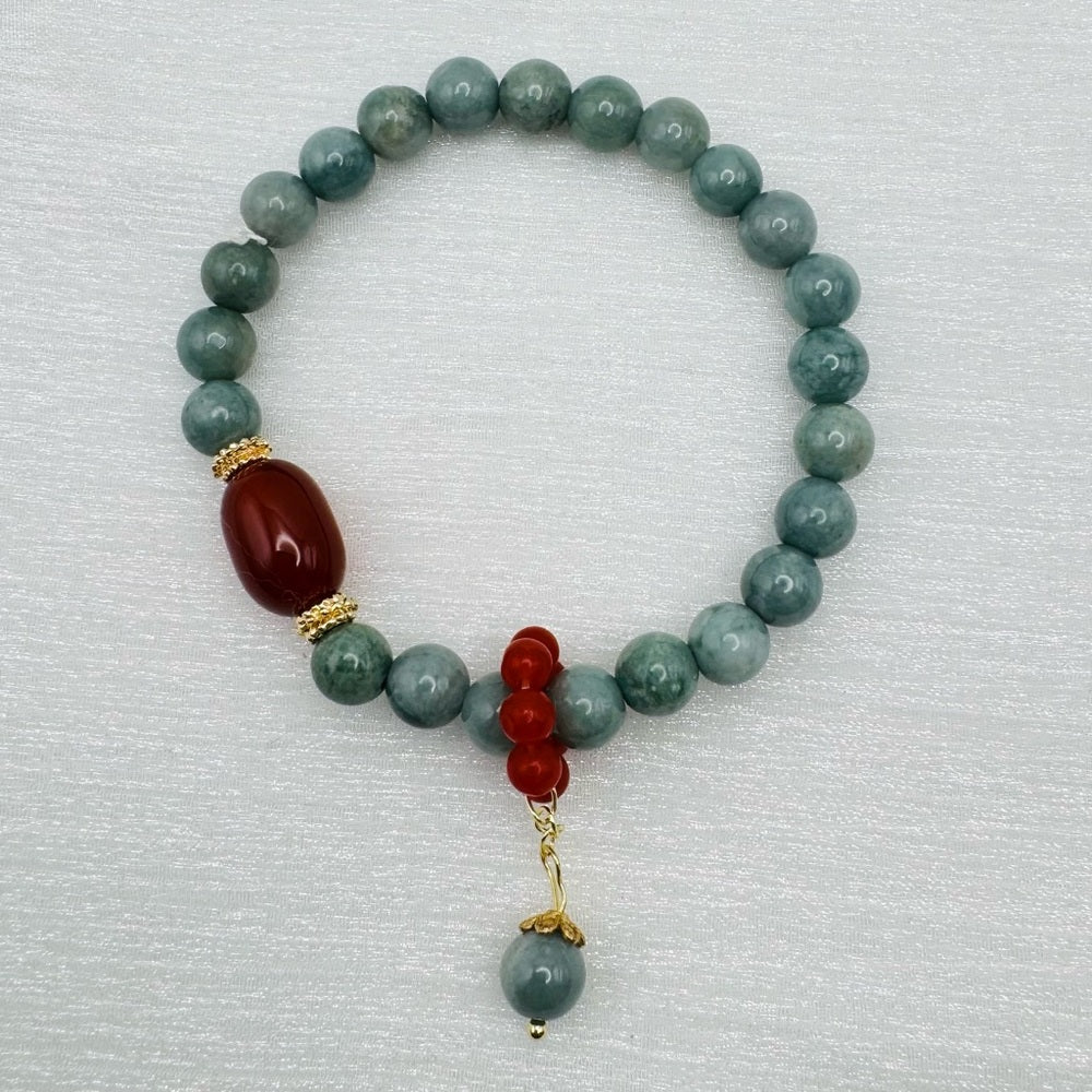 Blue Green Jade & Carnelian Stretchy Bracelet