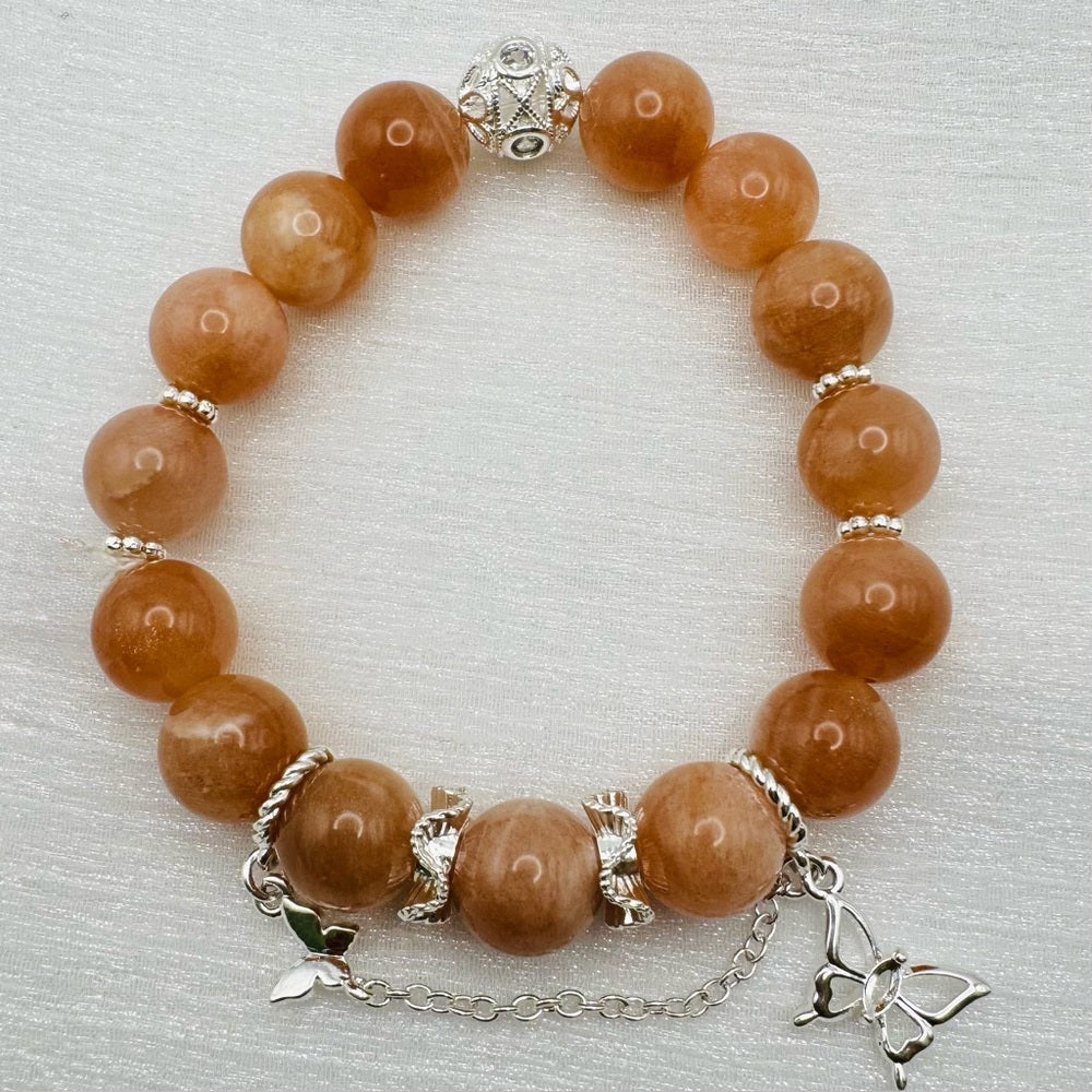 Peach Moonstone Gemstone Stretchy Bracelet