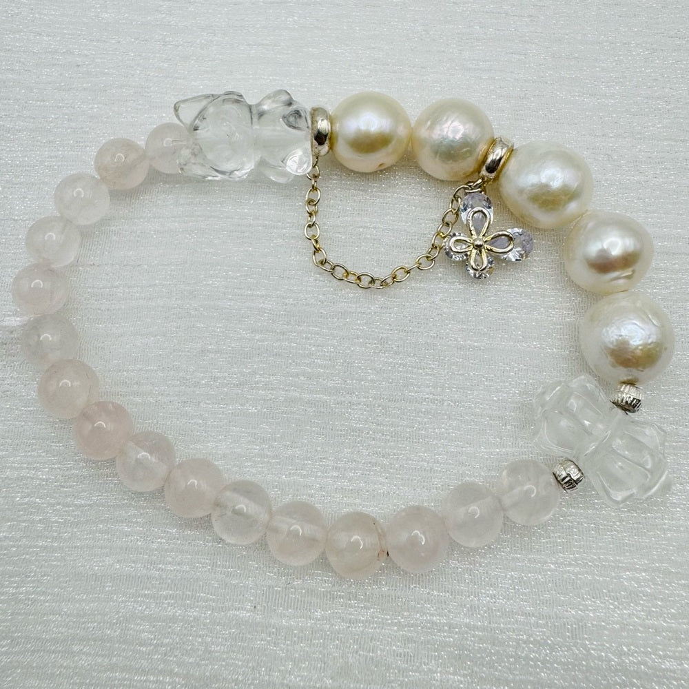 Clear Quartz & Freshwater Pearl Gemstone Stretchy Bracelet