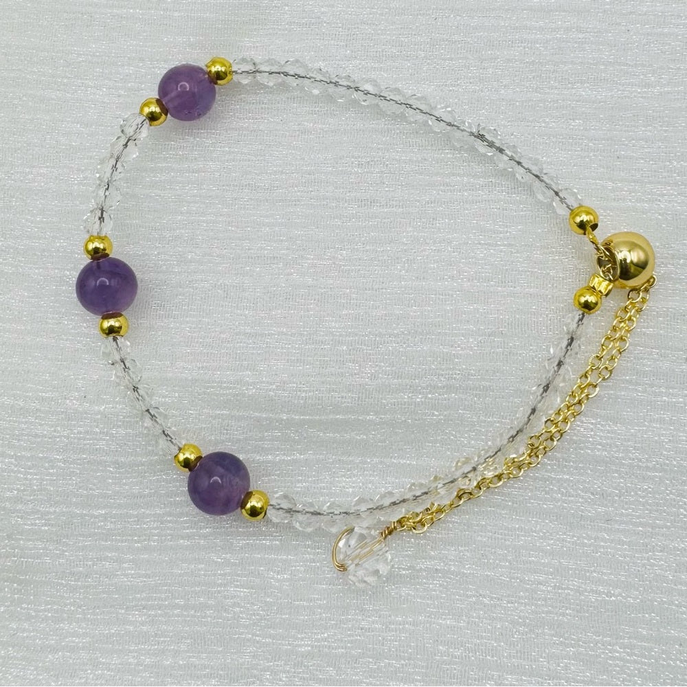 Clear Quartz and Amethyst Gemstone Adjustable Bracelet
