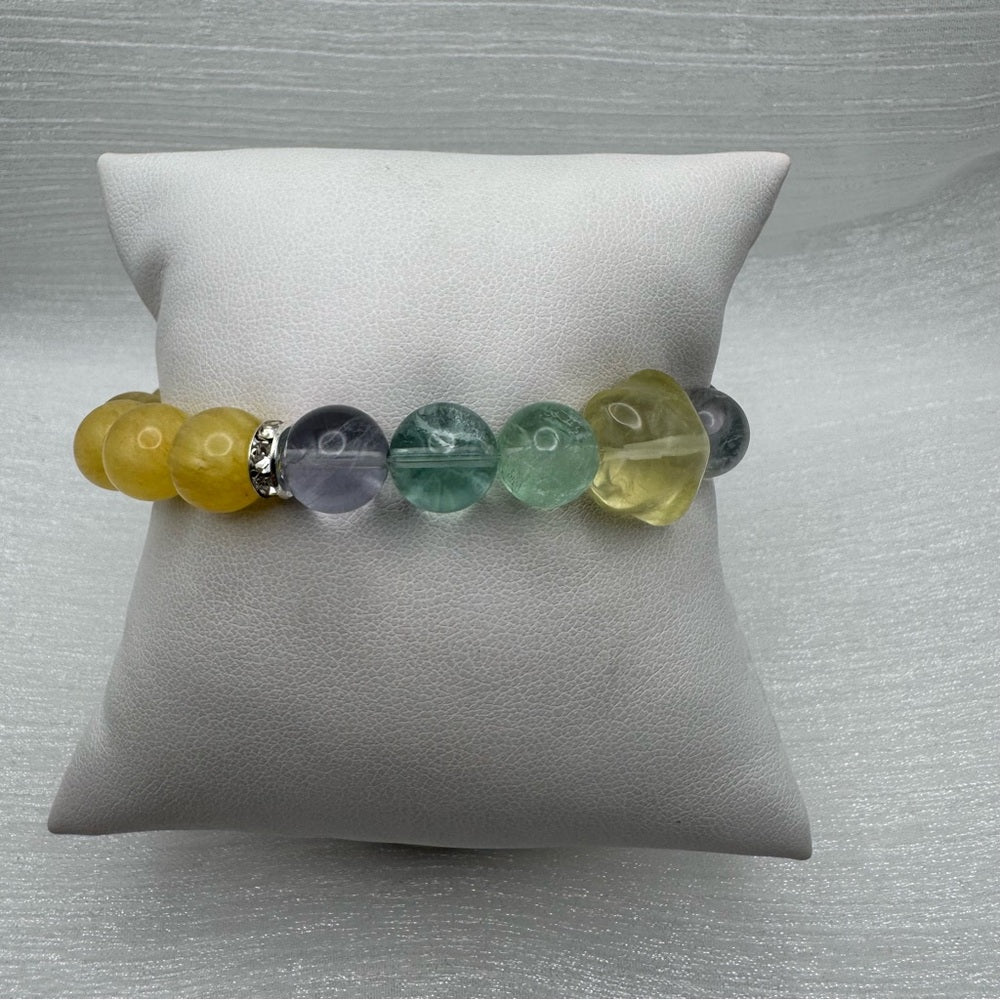 Half Lemon Quartz Half Flourite Star Gemstone Stretchy Bracelet