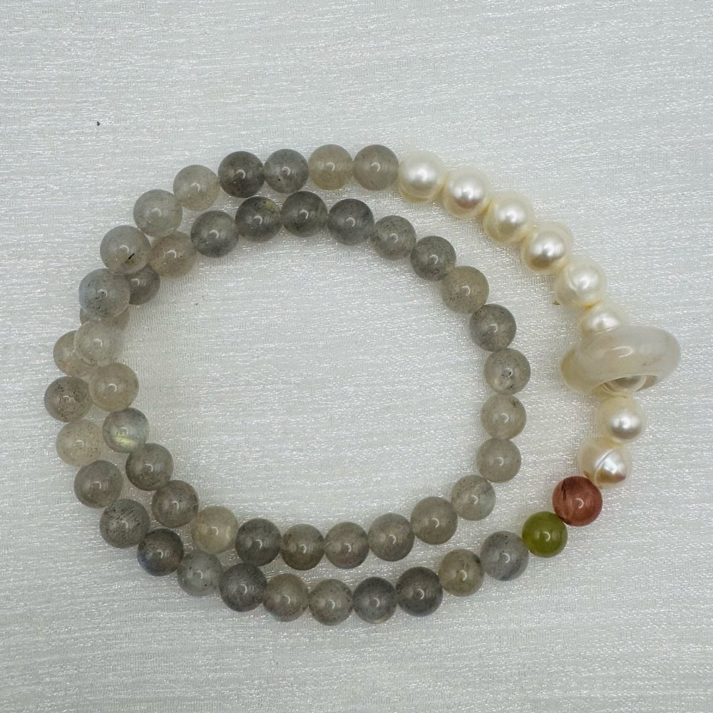 Labradorite & Freshwater Pearls Gemstone Stretchy Bracelet