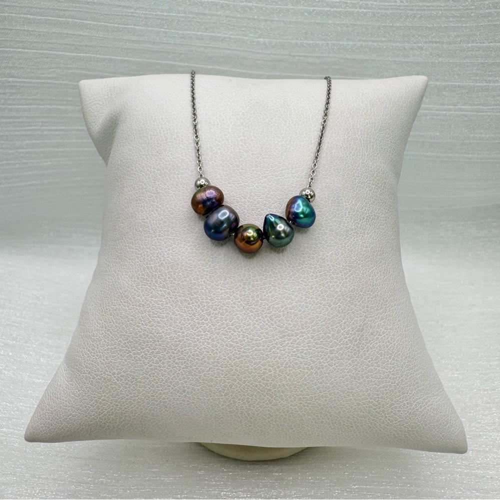Black Freshwater Pearl Sterling Silver Necklace