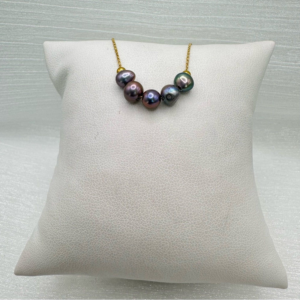 Black Freshwater Pearl Gold Necklace