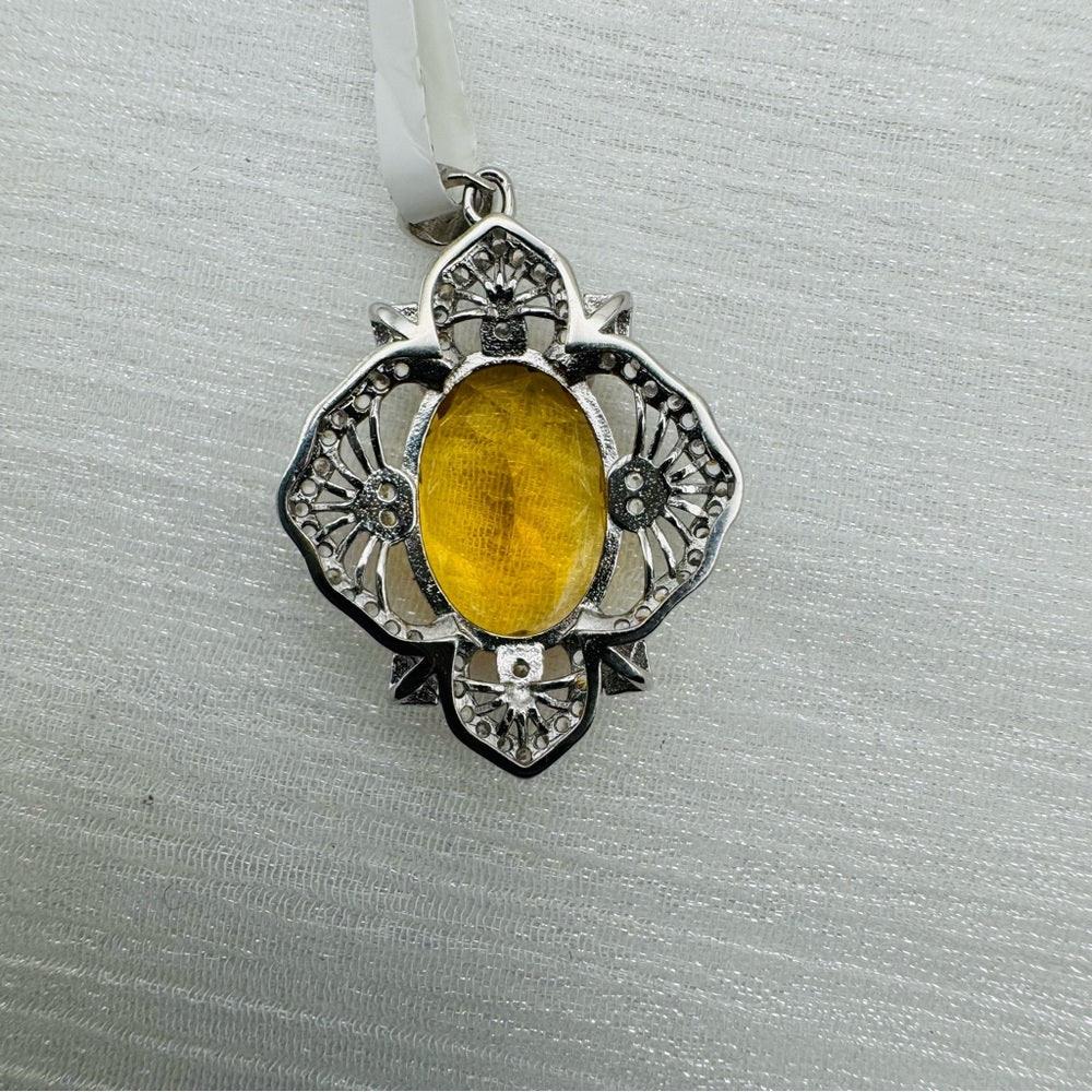 S925 Oval Citrine Pavé Detail Pendant