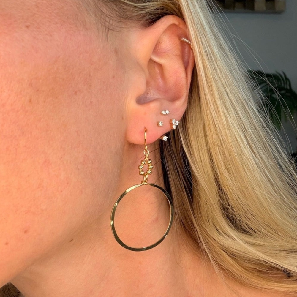 #7 Gold Handmade Hammered Beaded Circle Dangle Earrings