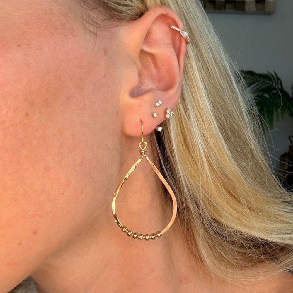#34 Gold Handmade Hammered Small Teardrop Ball Earrings