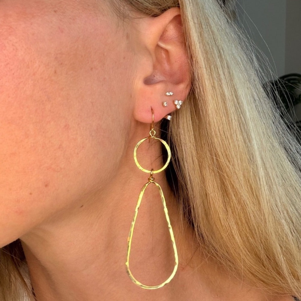 #11 Gold Handmade Hammered Circle & Teardrop Dangle Earrings