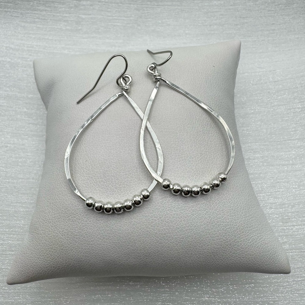 #65 Silver Handmade Hammered Small Teardrop Ball Dangle Earrings