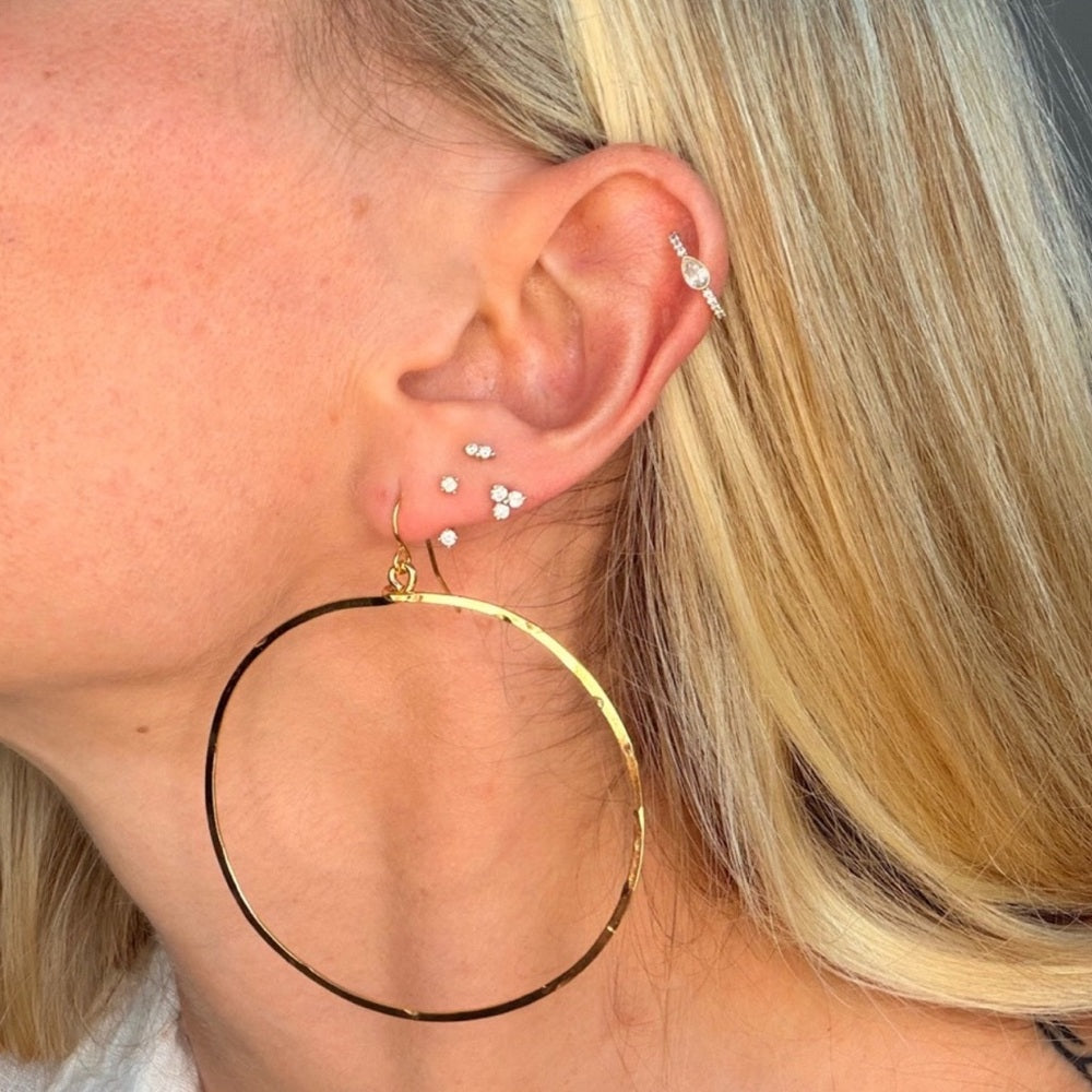 #63 Gold Handmade Hammered XL Circle Dangle Earrings