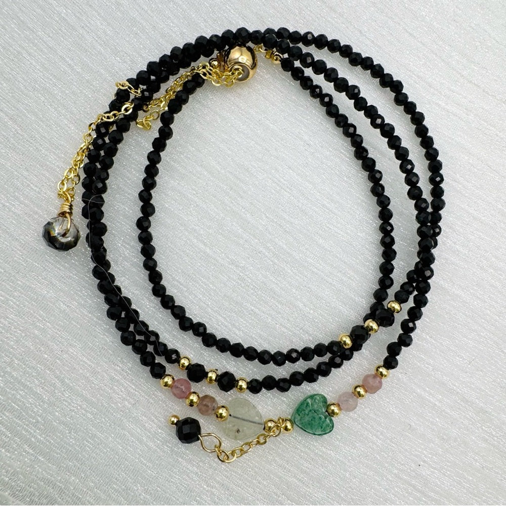 Black Spinel and Green Adventurine Adjustable Necklace