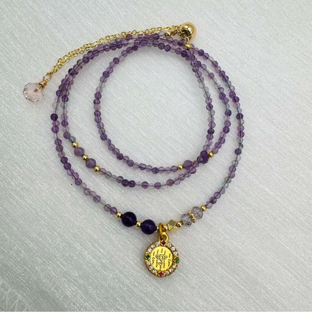 Purple Flourite Adjustable Necklace